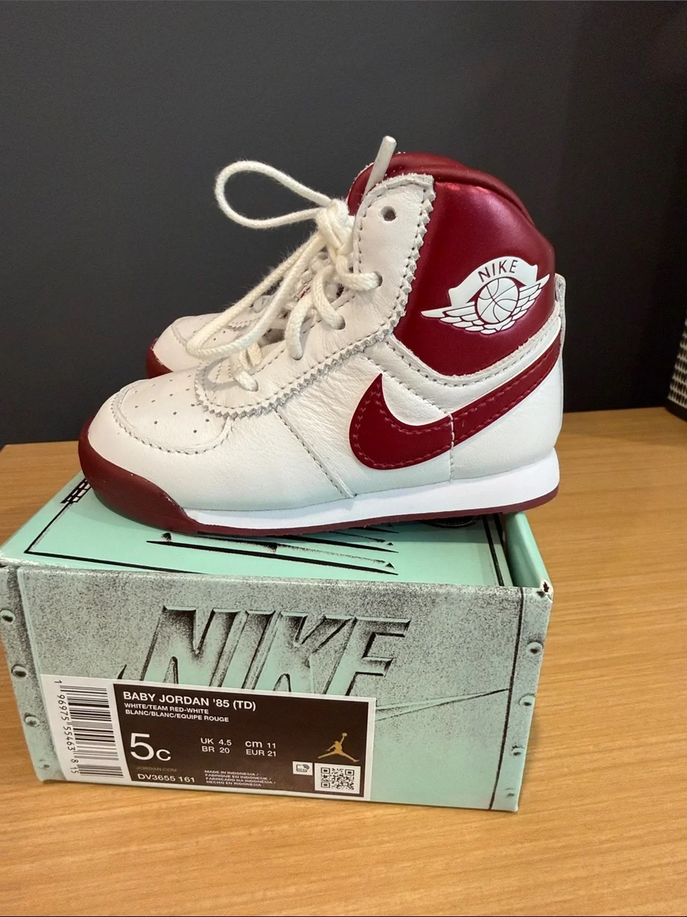 Nike Baby Jordan High-Top Sneakers in White & Red